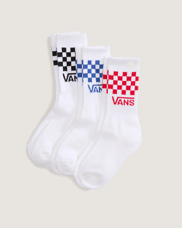 Vans - Kids Classic Check Crew Socks (3 pairs), White, Size: XXS (27-30.5​​)
