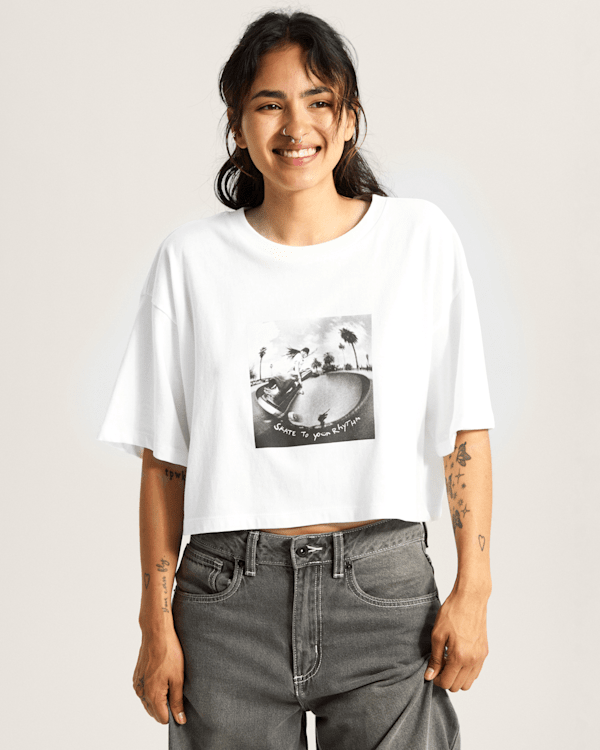 Vans - Rhythm Relaxed Crop T-Shirt, Woman, White, Size: XS (obrázek 3)