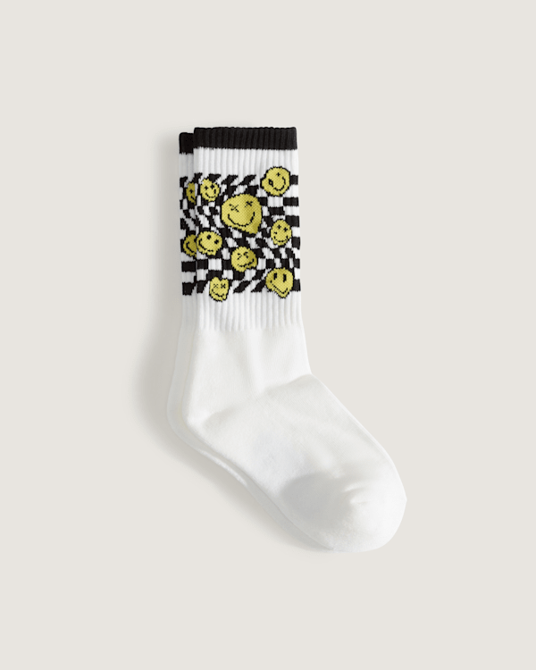 Vans – Kids Ticker Checkerboard Crew Socks, White, Size: XS (31-34)