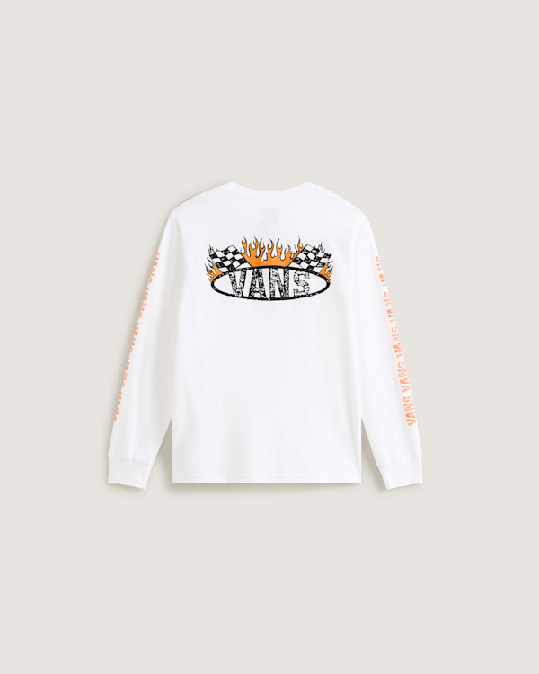 Vans – Kids Racing Flames Long Sleeve T-Shirt (8-14 Years), White, Size: L