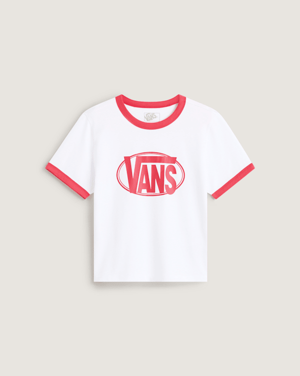Vans - Camiseta Center Chest Ringer, Mujer, Blanco, Talla: L
