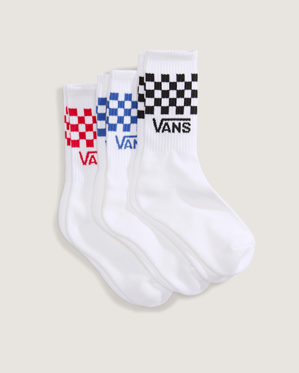 Vans – Kids Classic Check Crew Socks (3 pairs), White, Size: XS (31-34)