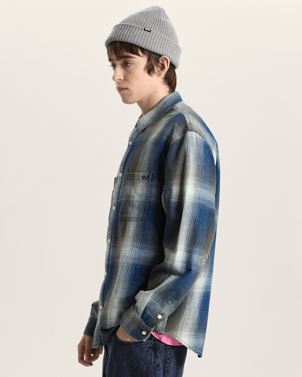 Vans - Indigo Plaid Long Sleeve Shirt, Man, Green, Size: L (obrázek 5)