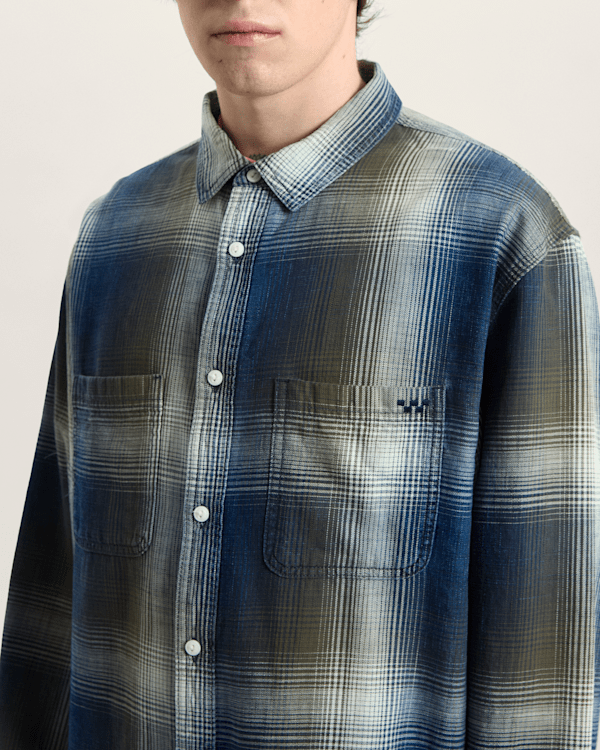 Vans - Indigo Plaid Long Sleeve Shirt, Man, Green, Size: L (obrázek 7)
