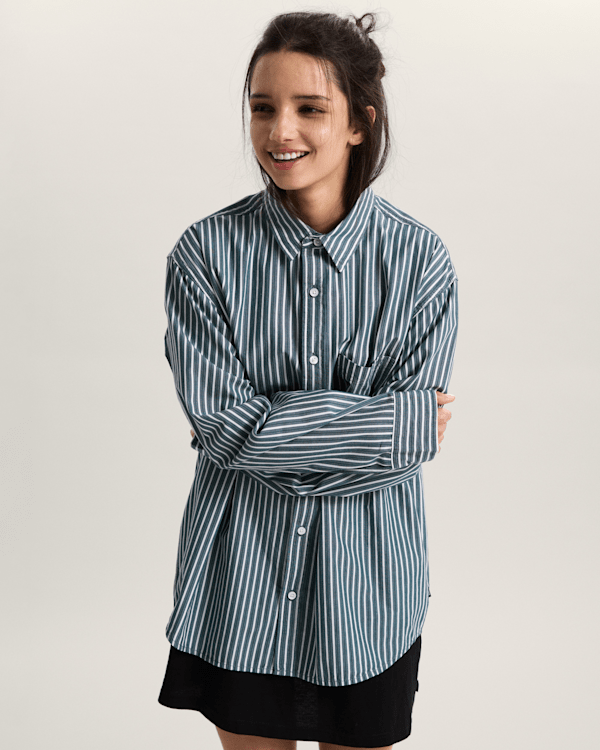 Vans - Premium Dobby Stripe Long Sleeve Shirt, Man, Green, Size: XXL (obrázek 7)