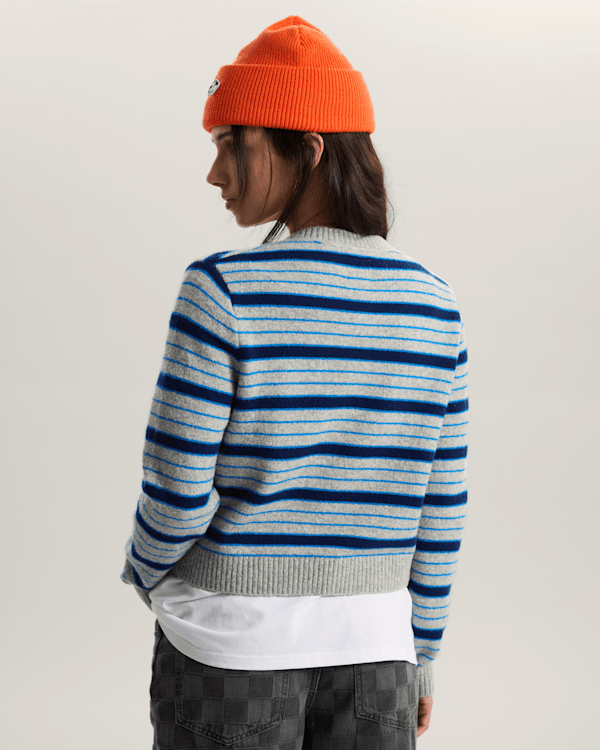 Vans - Premium Dolly Stripe Cardigan Sweatshirt, Woman, Grey, Size: M (obrázek 4)