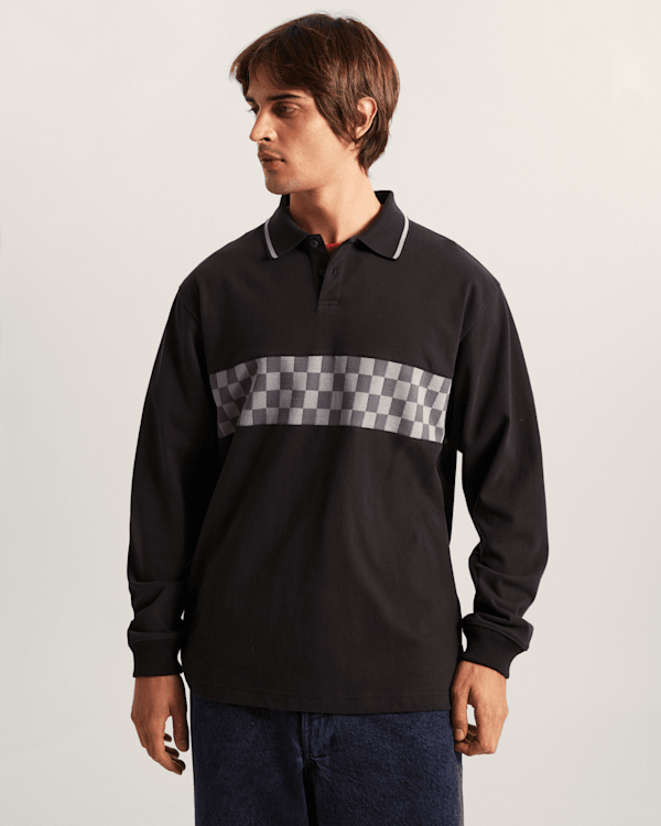 Vans - Medford Checkerboard Long Sleeve Polo, Man, Black, Size: XL (obrázek 3)