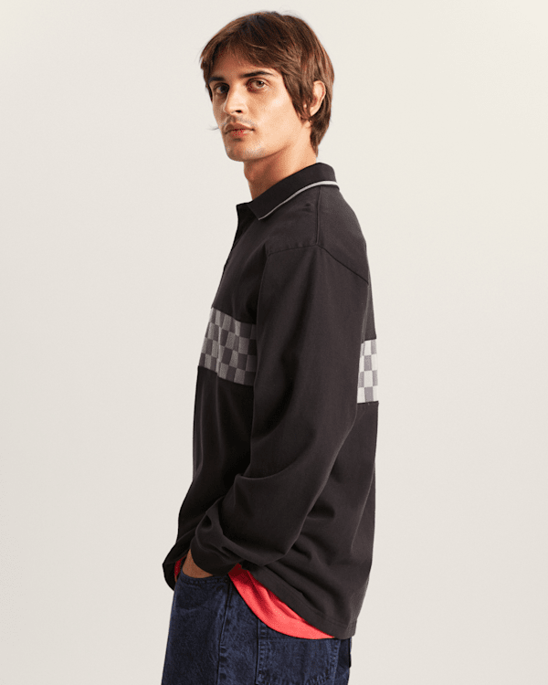 Vans - Medford Checkerboard Long Sleeve Polo, Man, Black, Size: XL (obrázek 5)