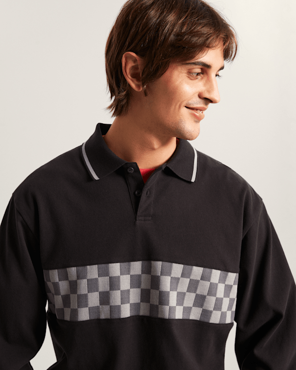 Vans - Medford Checkerboard Long Sleeve Polo, Man, Black, Size: XL (obrázek 7)