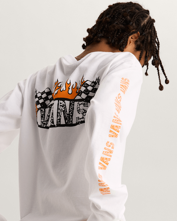 Vans - Kids Racing Flames Long Sleeve T-Shirt (8-14 Years), White, Size: M (obrázek 4)