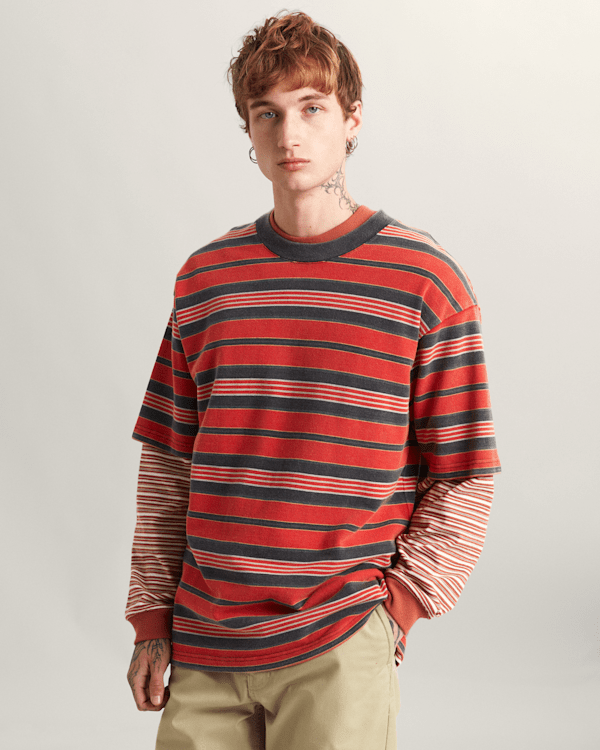 Vans - Pique Stripe Knit T-Shirt, Man, Red, Size: M (obrázek 4)
