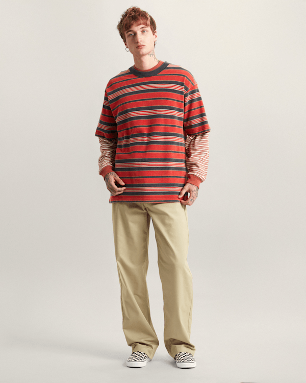 Vans - Pique Stripe Knit T-Shirt, Man, Red, Size: M (obrázek 7)