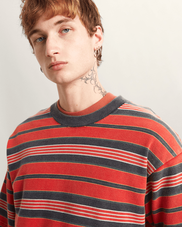 Vans - Pique Stripe Knit T-Shirt, Man, Red, Size: M (obrázek 8)