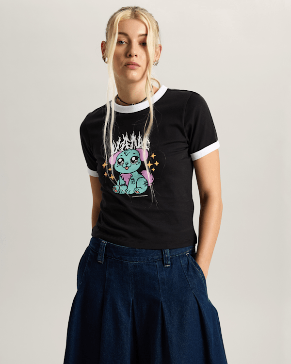 Vans - Puppy Ringer T-Shirt, Woman, Black, Size: L (obrázek 3)