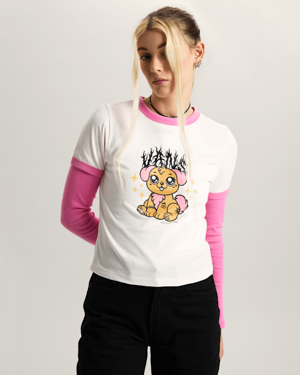 Vans - Puppy Ringer T-Shirt, Woman, White, Size: L (obrázek 3)