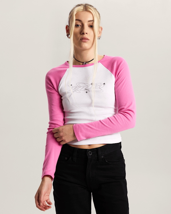 Vans - Y2K Star Raglan Long Sleeve T-Shirt, Woman, Pink, Size: M (obrázek 3)