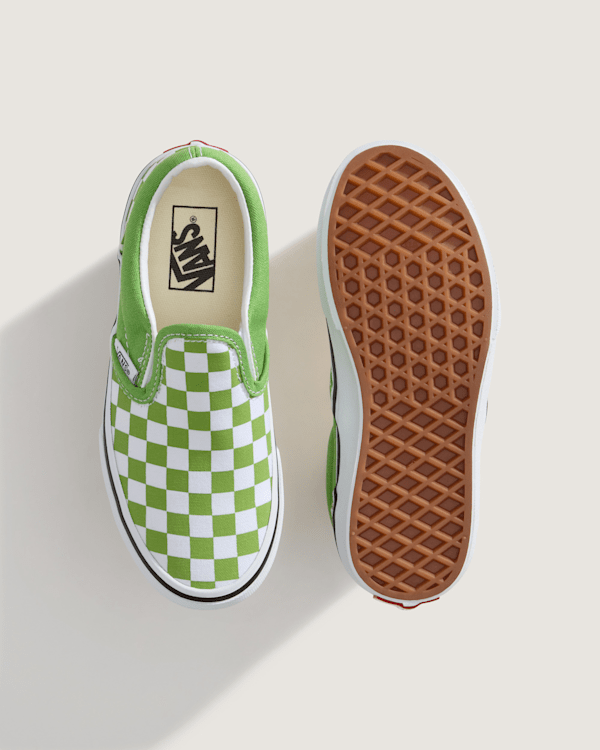 Vans - Kids Classic Slip-On Checkerboard Shoes (4-8 Years), Green, Size: 29 (obrázek 4)