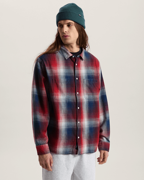 Vans - Indigo Plaid Long Sleeve Shirt, Man, Red, Size: L (obrázek 3)