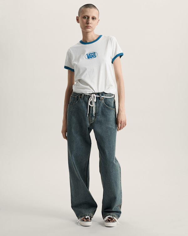 Vans - Circle V Ringer T-Shirt, Woman, White, Size: XS (obrázek 5)