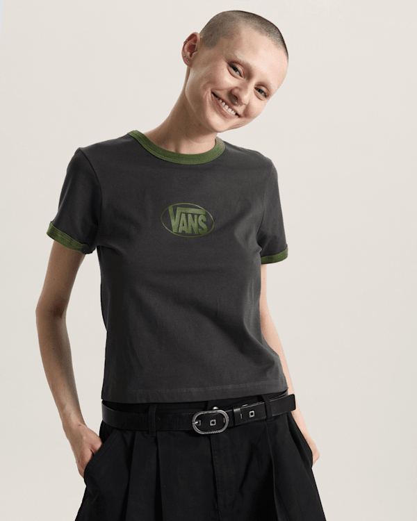 Vans - Circle V Ringer Tee, Woman, Black, Size: L (obrázek 3)