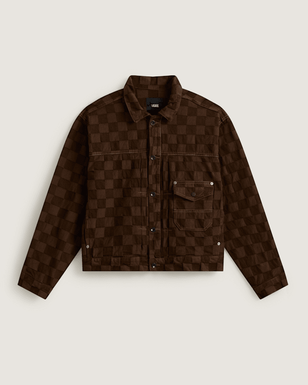 Vans - Check-5 Checkerboard Denim Trucker Jacke DEMITASSE, Man, Brown, Size: M
