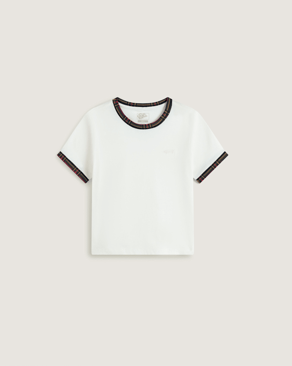 Vans - Salton Plaid Ringer T-Shirt, Woman, White, Size: L