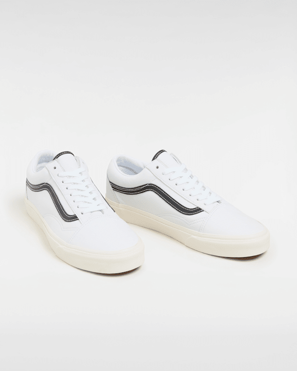 vans old skool white leather black stripe