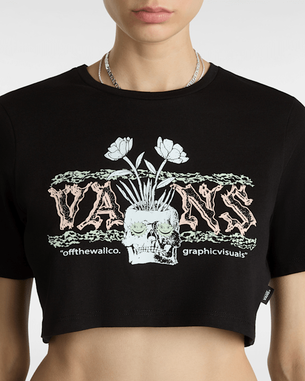 【おすすめアイテム】VANS Logo Crop Black T-Shirt Womens Vans Growing Ideas Crop Tee - Black | Journeys