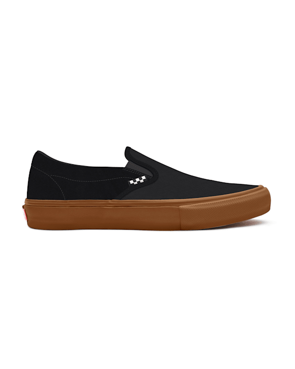 Customs Black Leather Gum Sole Skate Slip-On in Black| Vans SE