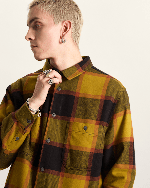 Damipow Premium Men's Flannel Shirt - Long Sleeve Plaid, Button Down, Yellow, X-Large