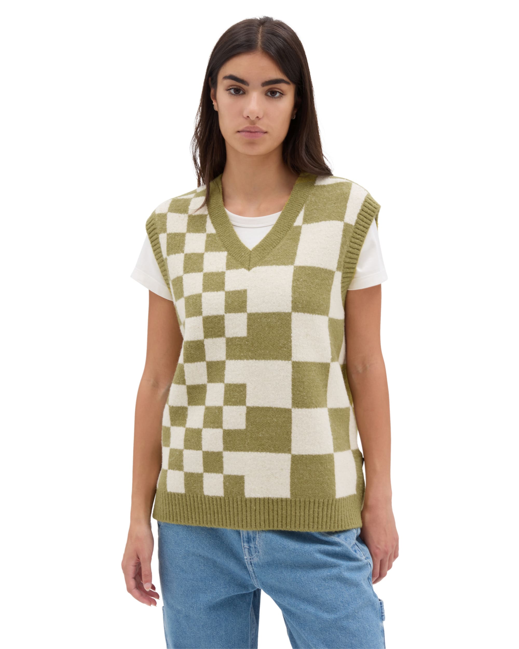 Courtyard Checker Sweater Vest VANS Green HERO
