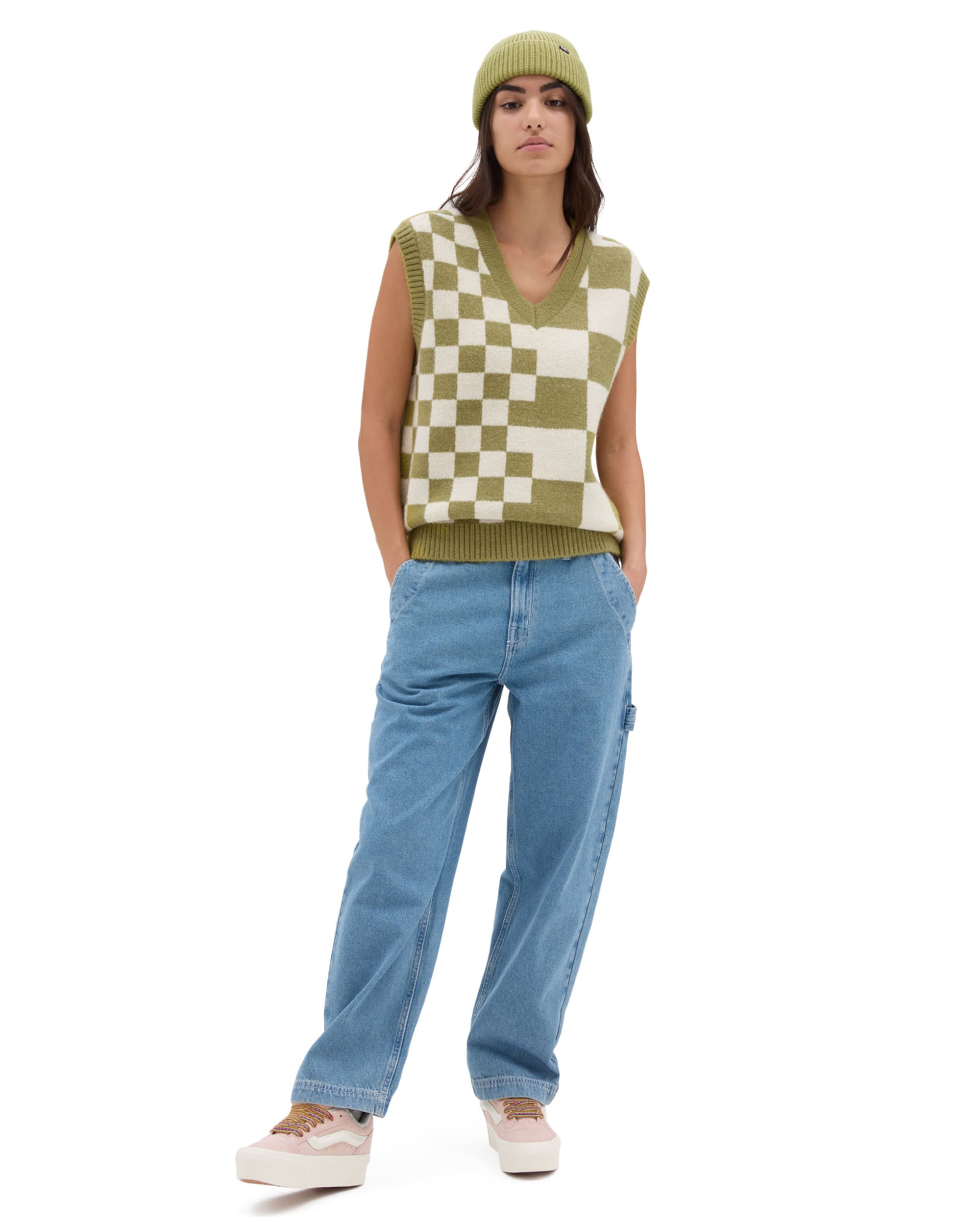 Courtyard Checker Sweater Vest VANS Green ALT1