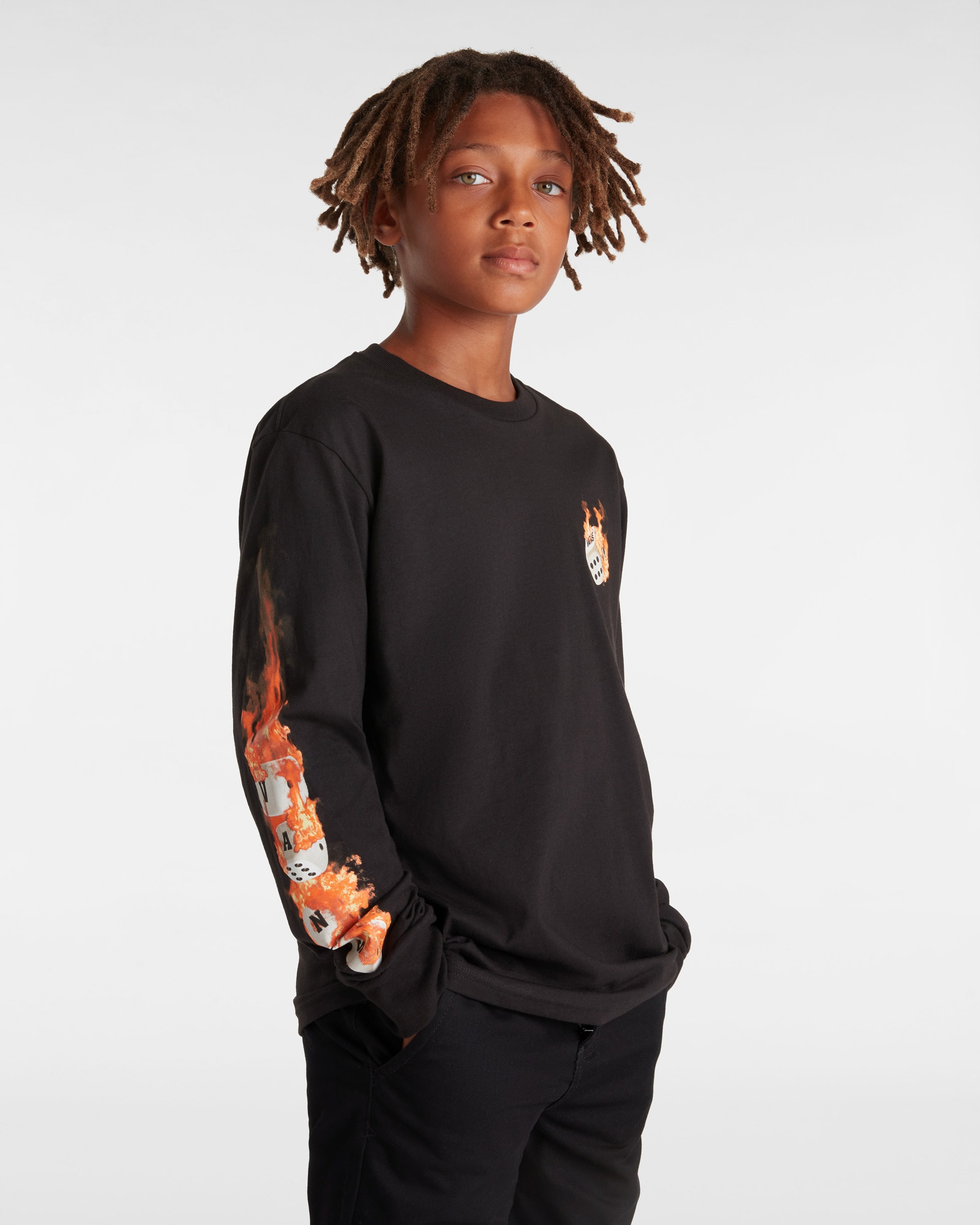 Kids High Roller Long Sleeve TShirt 814 Years VANS Black ALT2