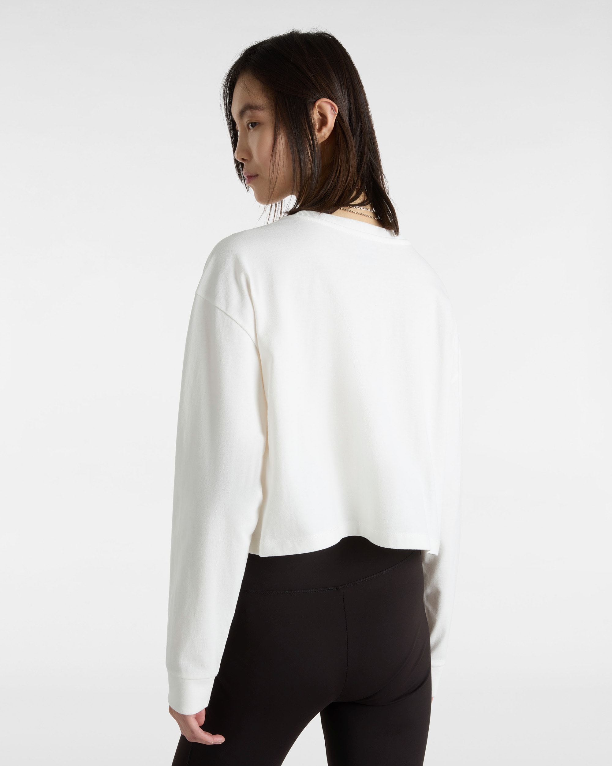 Retro V Hook and Loop Relaxed Long Sleeve Crop TShirt VANS White ALT3