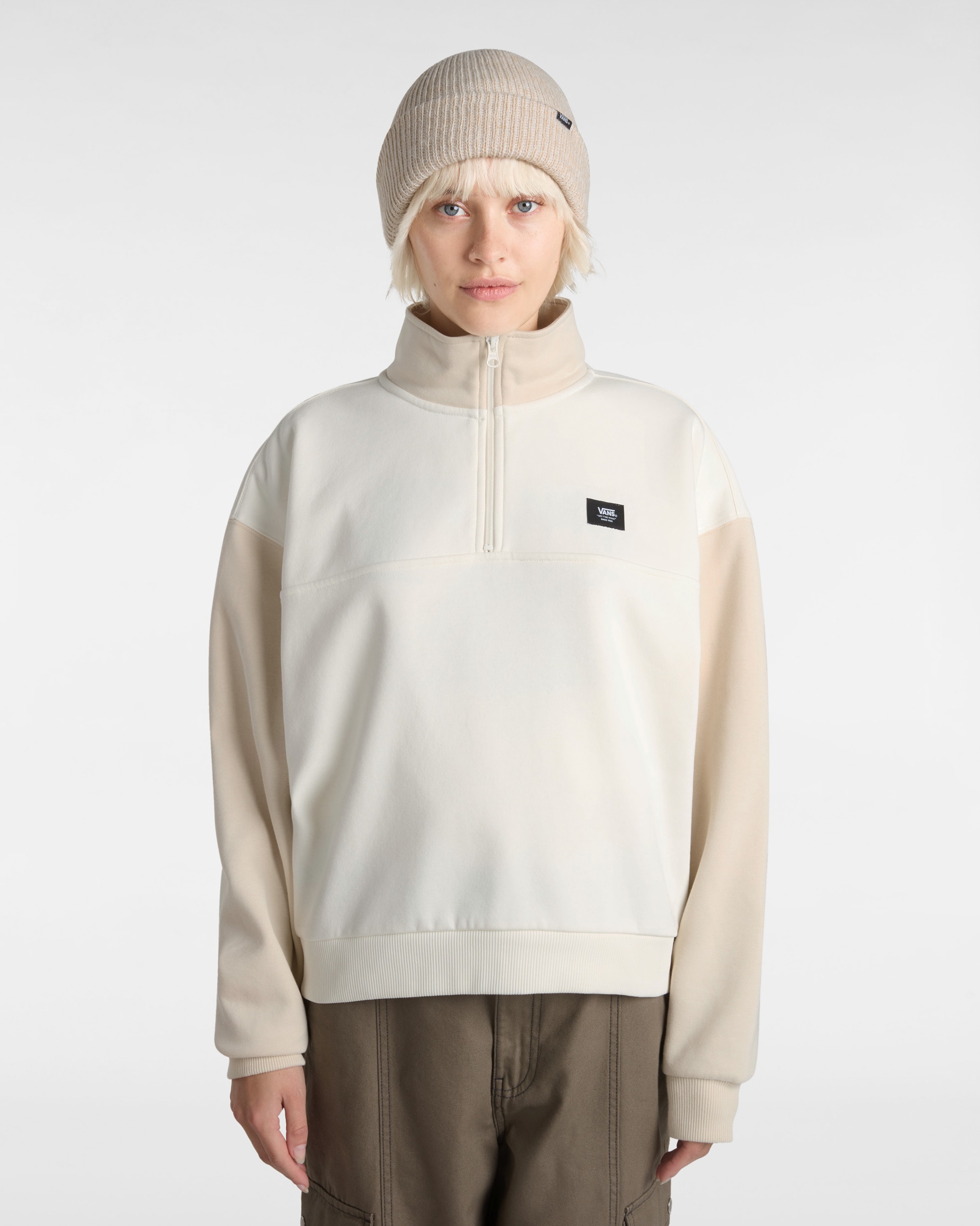 Sweatshirt Colorblock Half Zip Mock VANS Beige ALT2