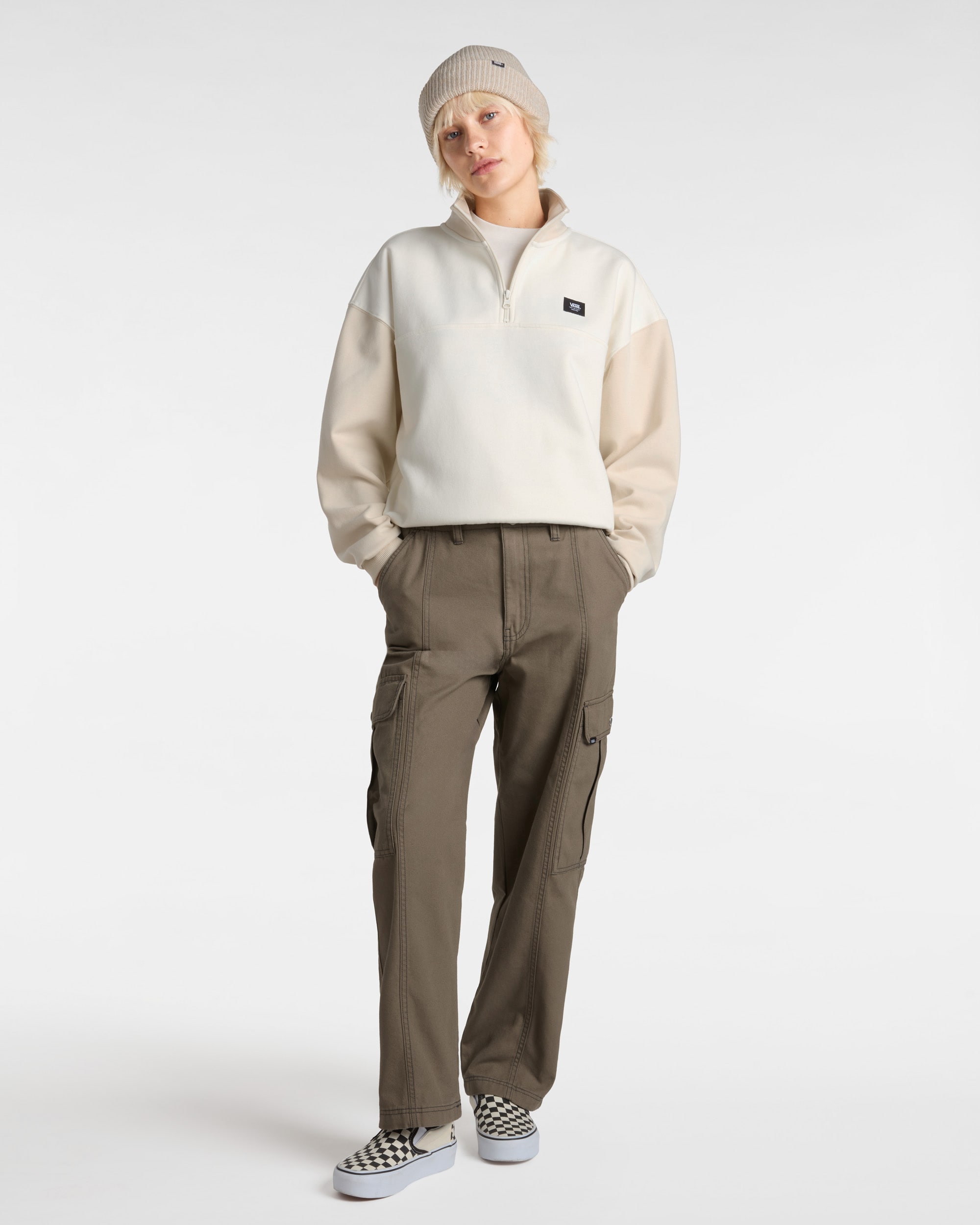 Sweatshirt Colorblock Half Zip Mock VANS Beige ALT5