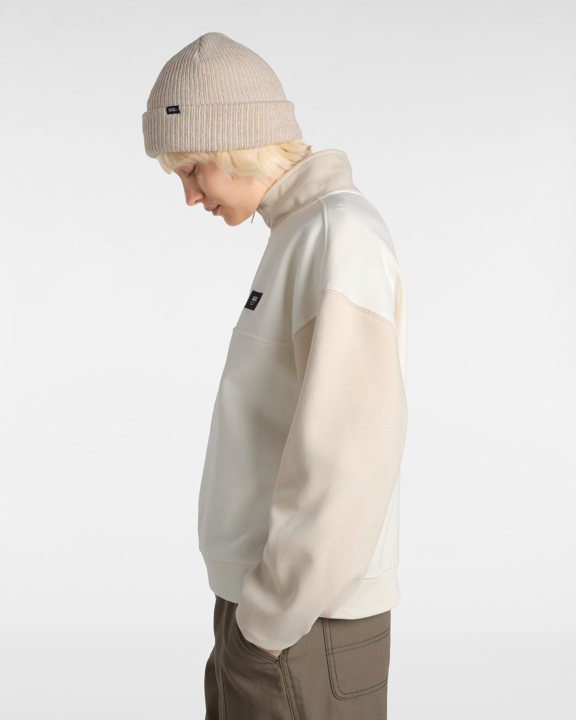 Sweatshirt Colorblock Half Zip Mock VANS Beige ALT4