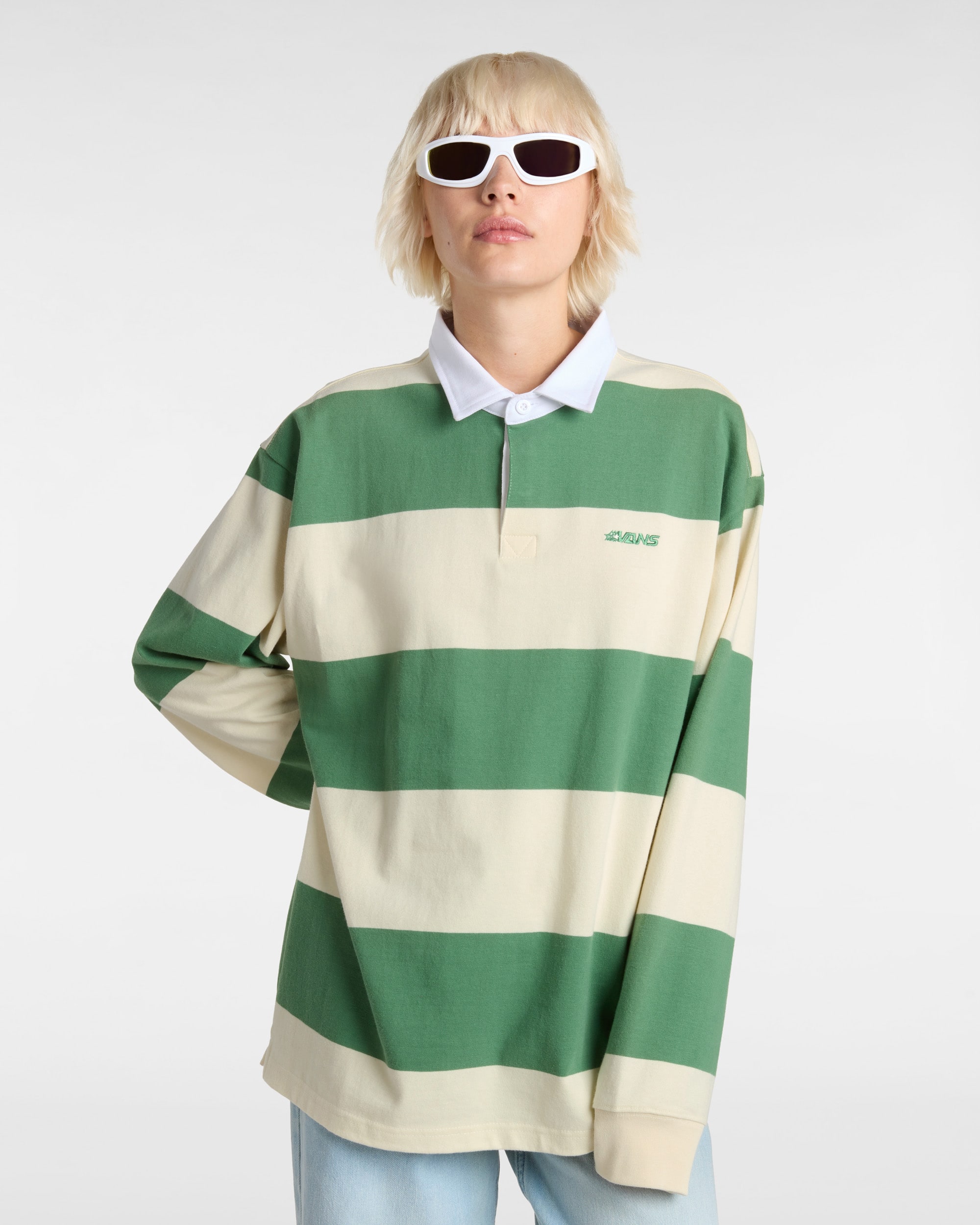 Polo de rugby en maille  rayures Ward VANS Vert ALT5