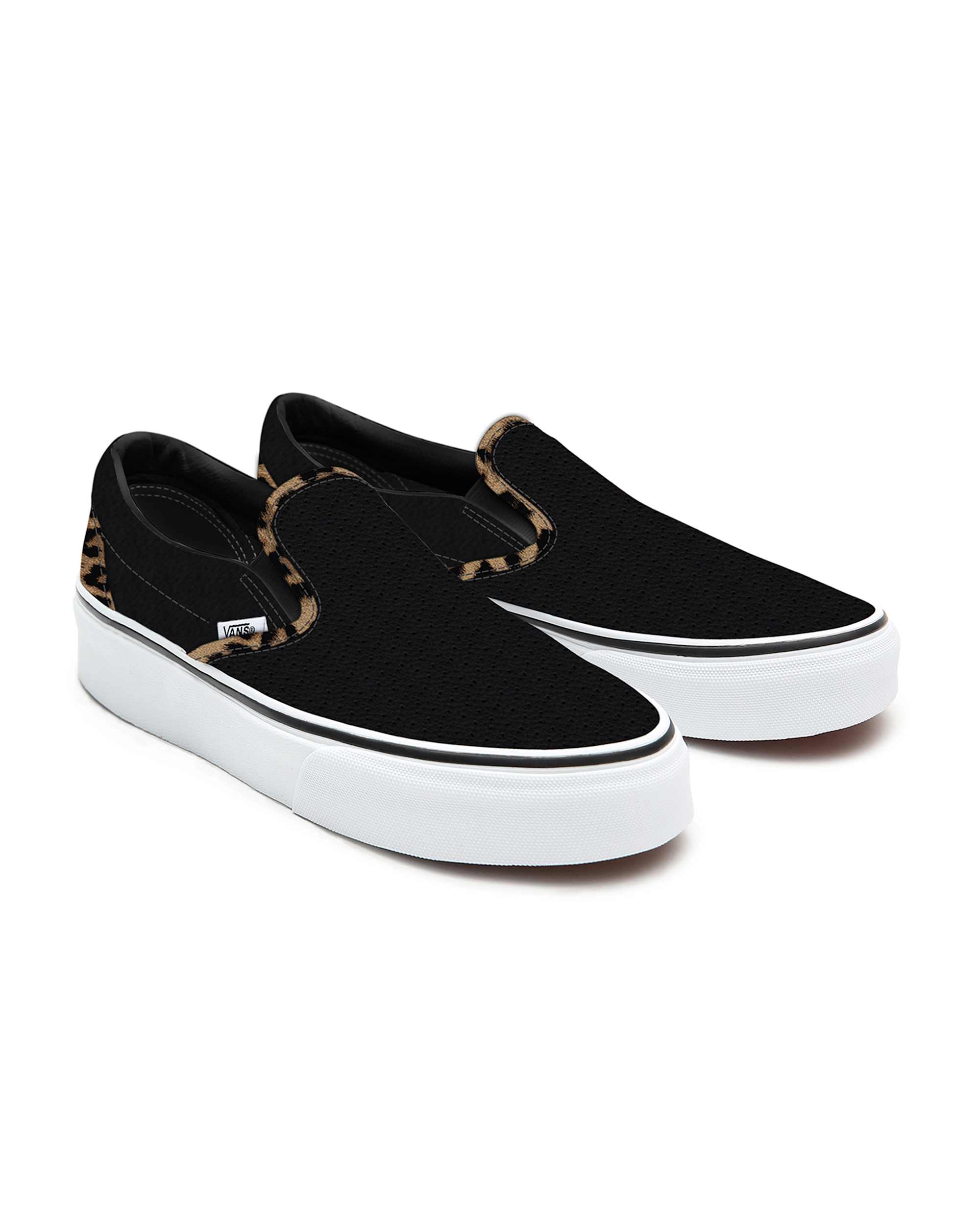 Personalisierbare Black Leather Leopard SlipOn Platform VANS Schwarz HERO