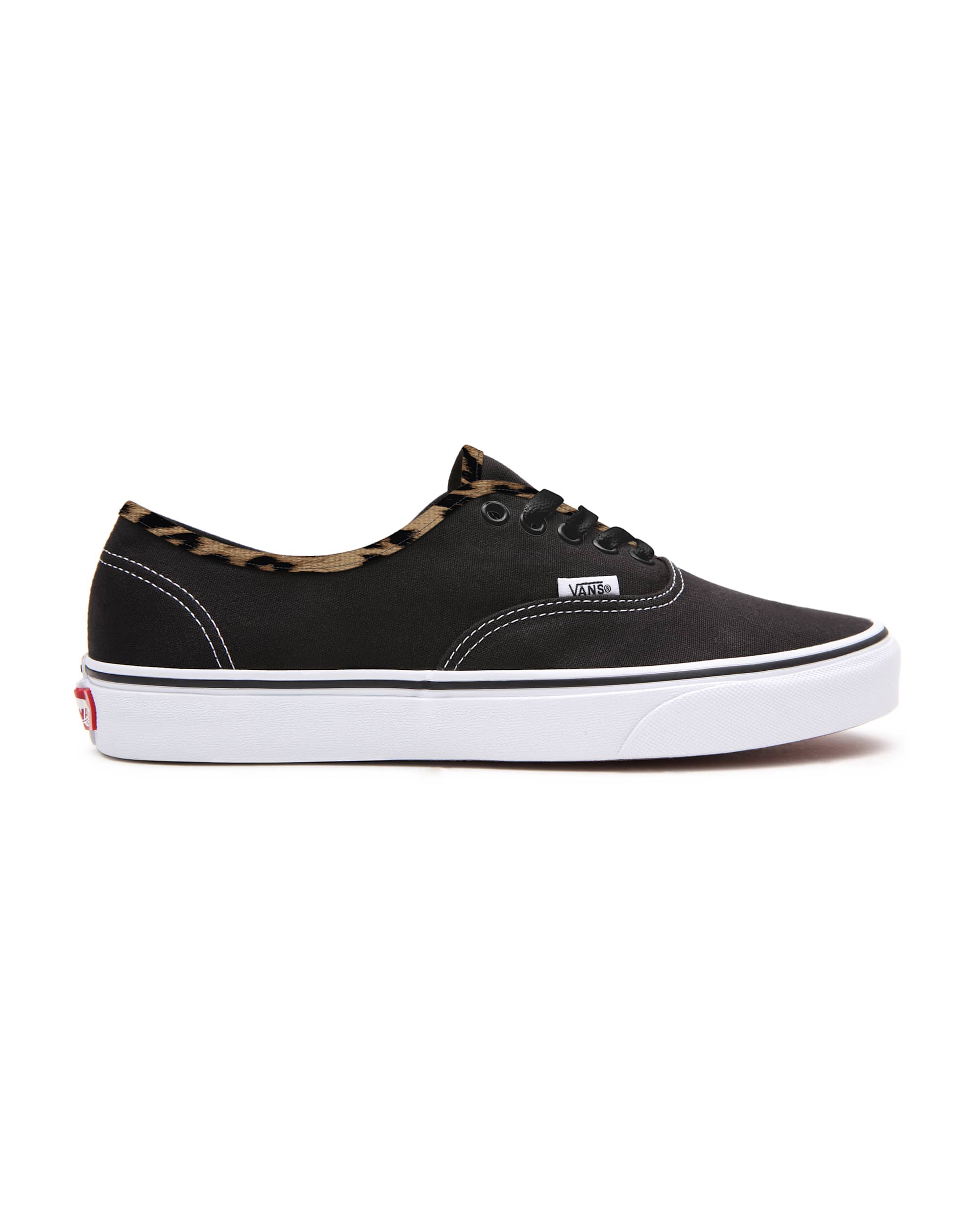 Personalisierbare Black Leather Leopard Authentic VANS Schwarz ALT1