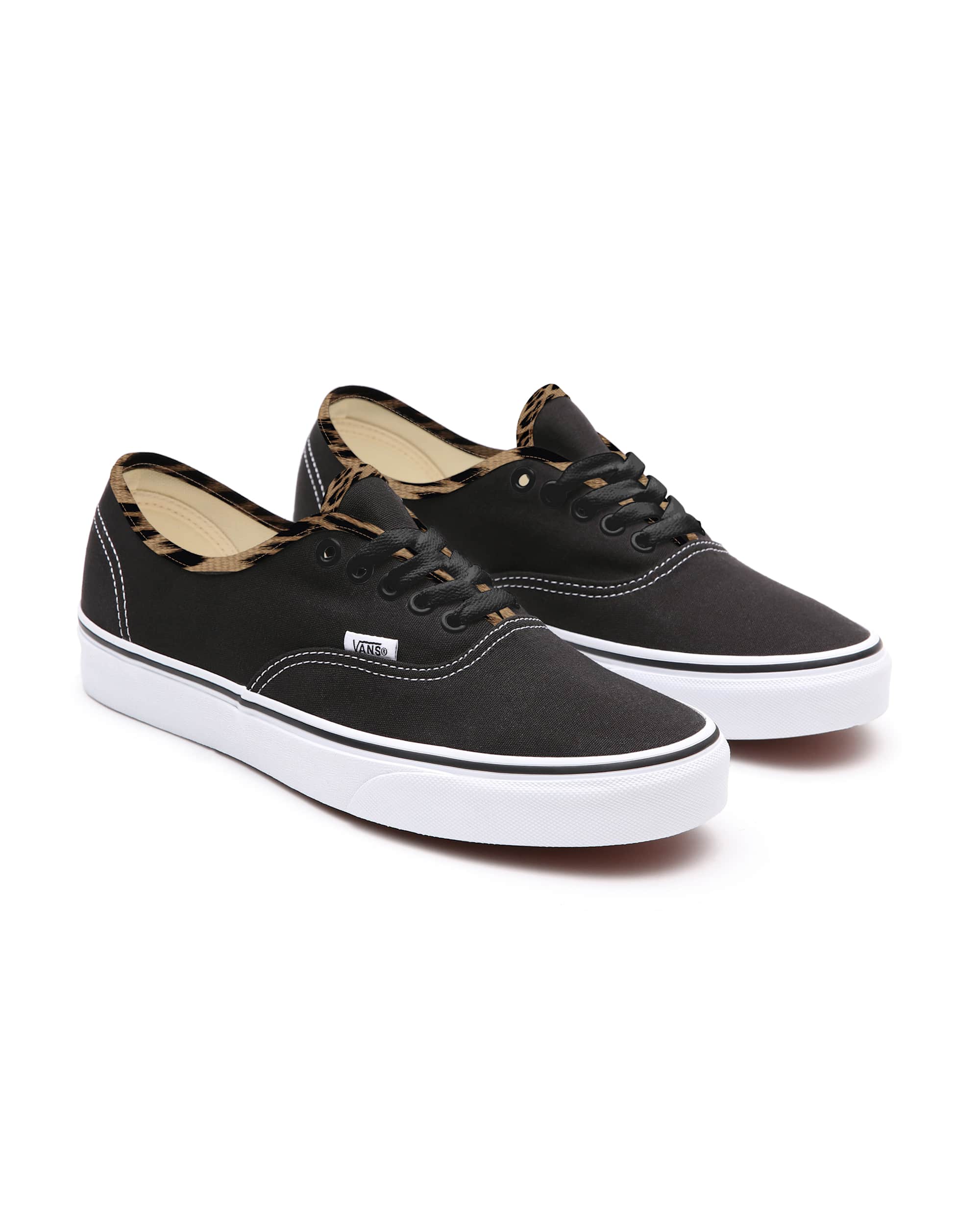 Personalisierbare Black Leather Leopard Authentic VANS Schwarz HERO