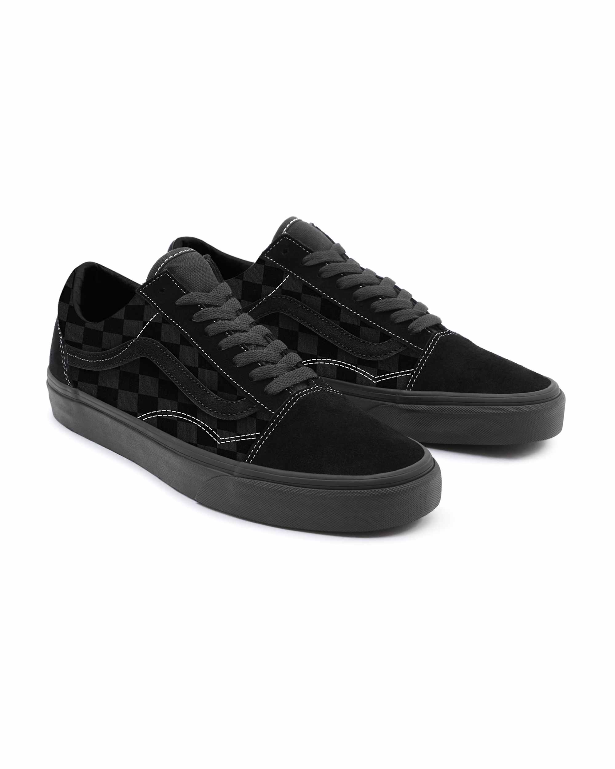 Total Black Checkerboard Old Skool Personnalises VANS Noir HERO
