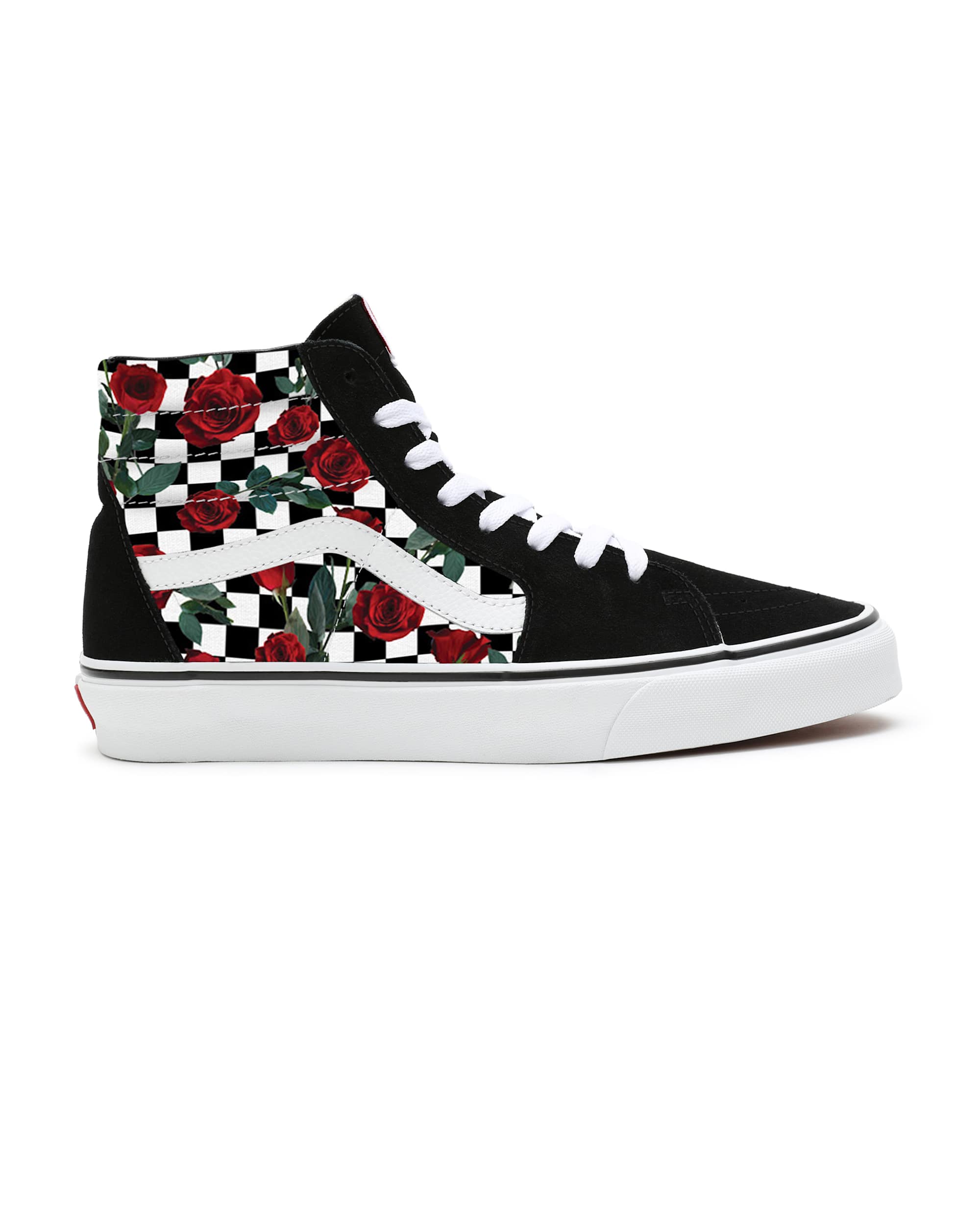 Checkerboard Roses Sk8Hi Personalisierbare VANS SchwarzWei ALT1