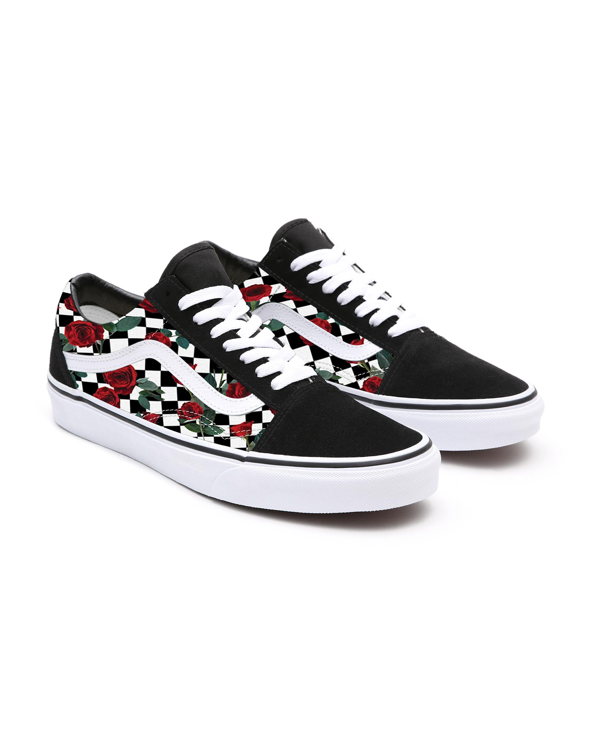 Checkerboard Roses Old Skool Personalisierbare VANS SchwarzWei HERO