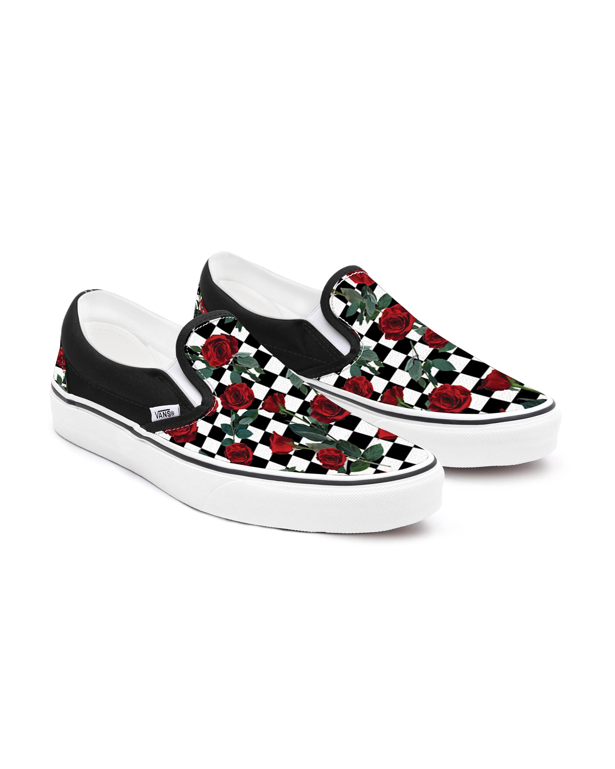 Checkerboard Roses SlipOn Personalisierbare VANS SchwarzWei HERO