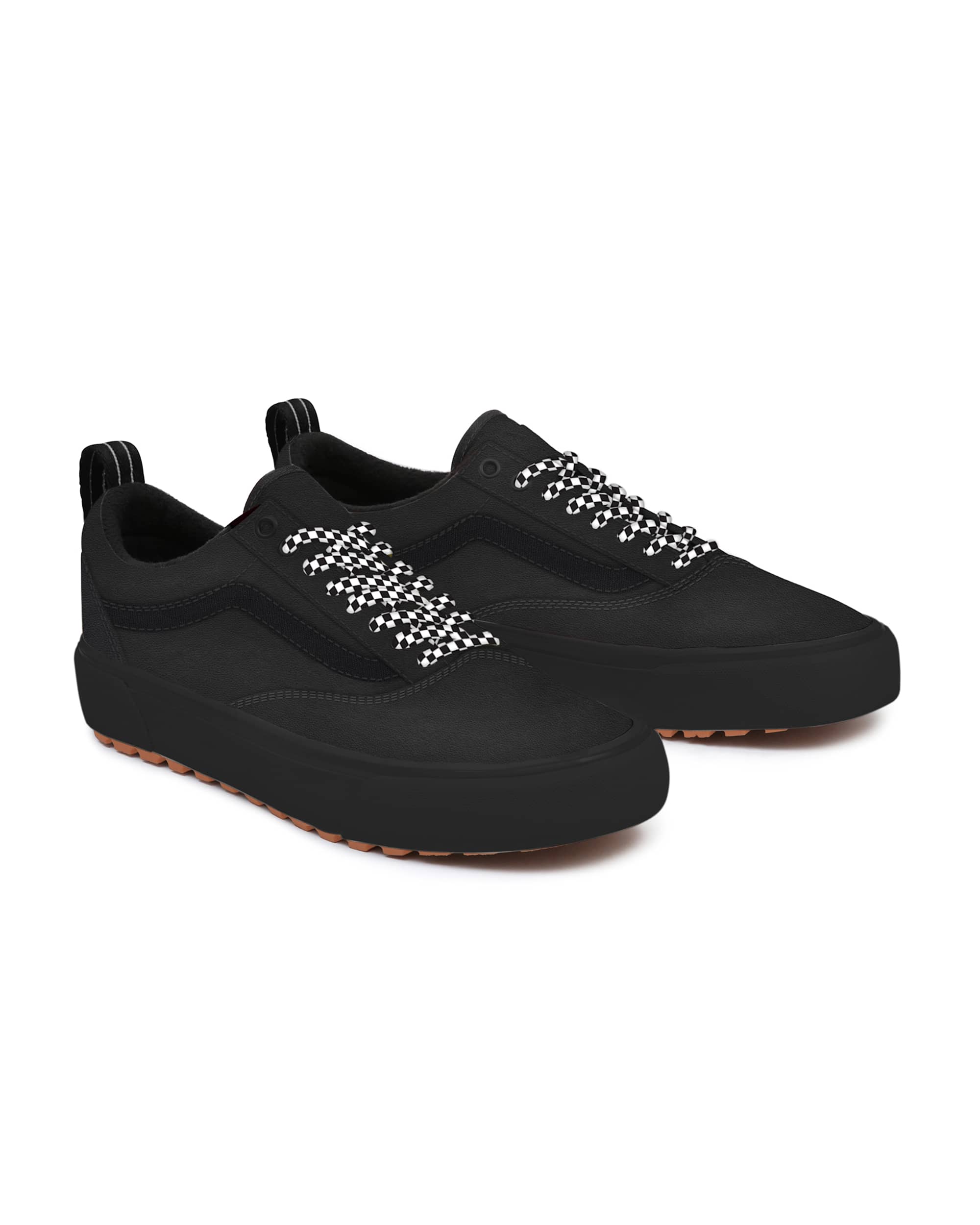 Personalisierbare Total Black Leather  Checkerboard Laces Old Skool MTE VANS Schwarz HERO