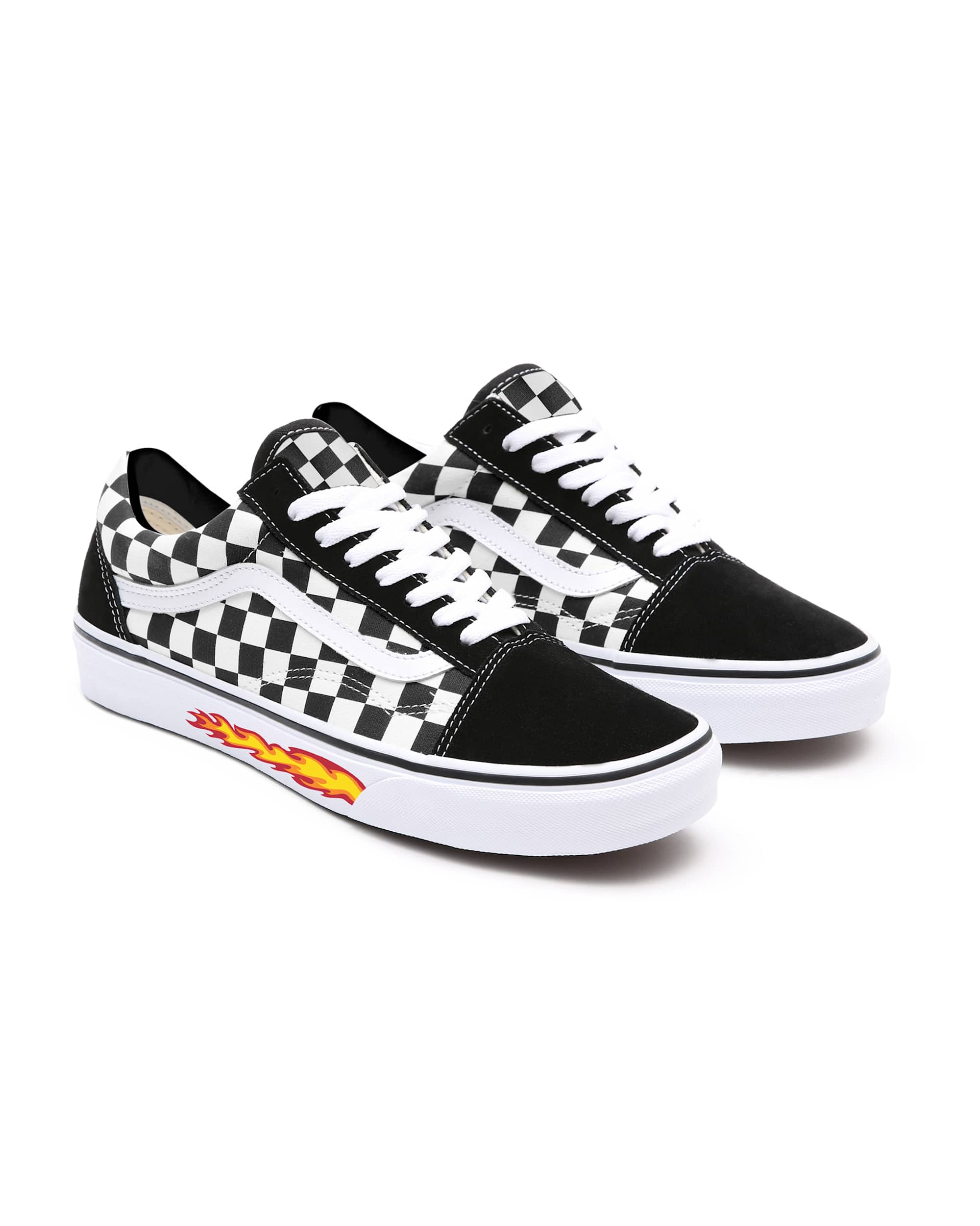 Personalisierbare Checkerboard Flame Old Skool VANS SchwarzWei HERO