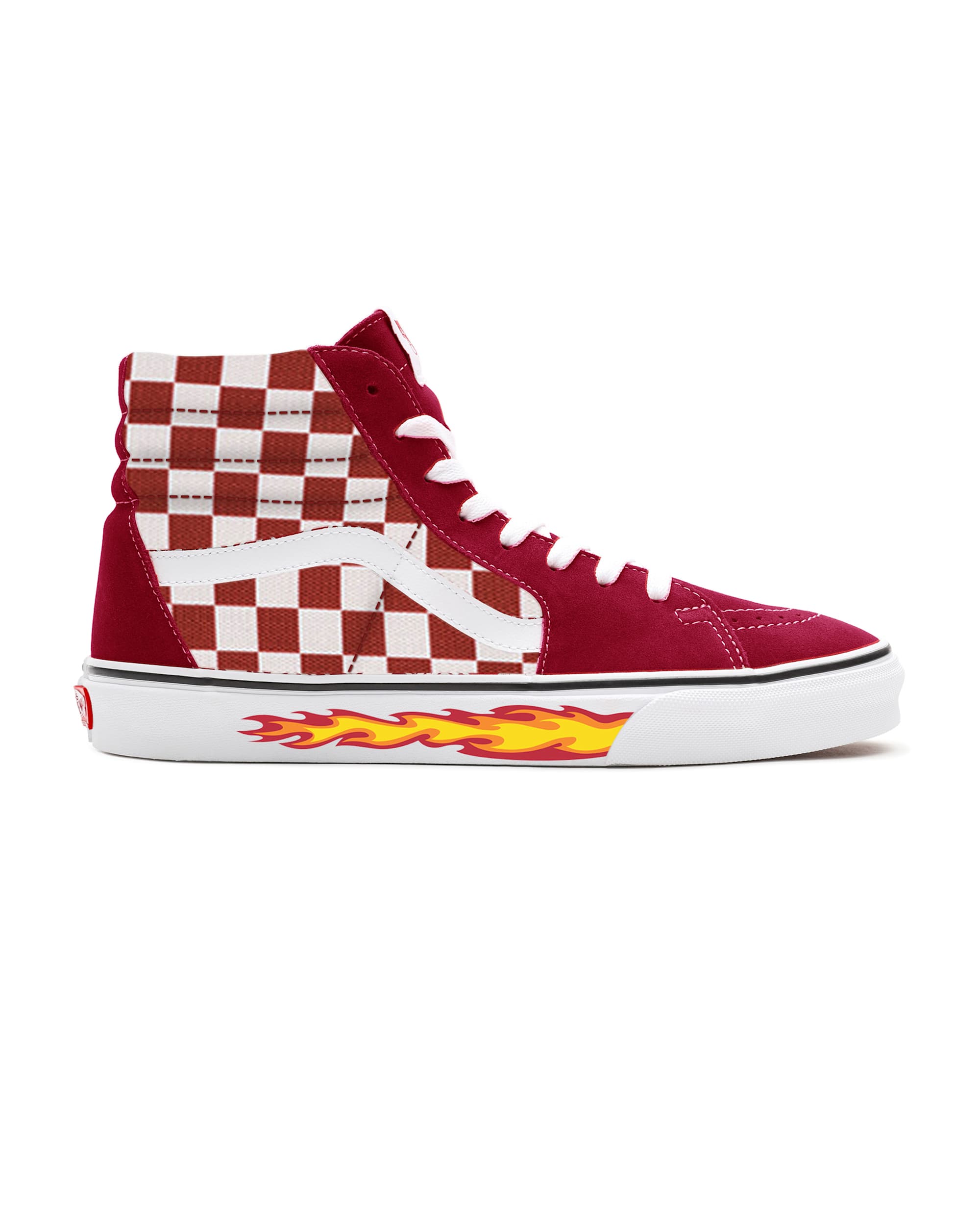 Personalisierbare Red Checkerboard Flame Sk8Hi VANS Rot ALT1