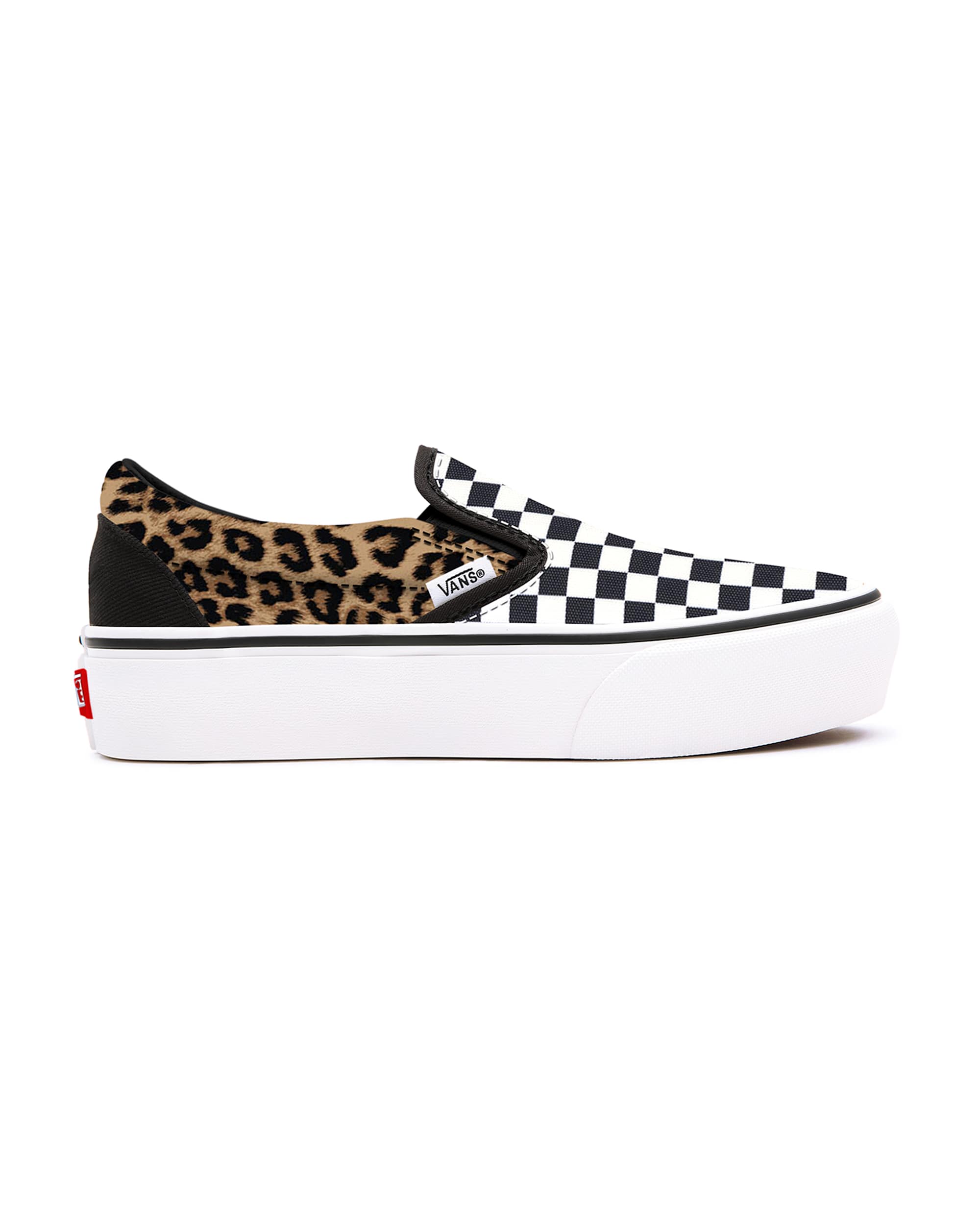 Personalisierbare Leopard Checkerboard SlipOn Platform VANS SchwarzWei ALT1