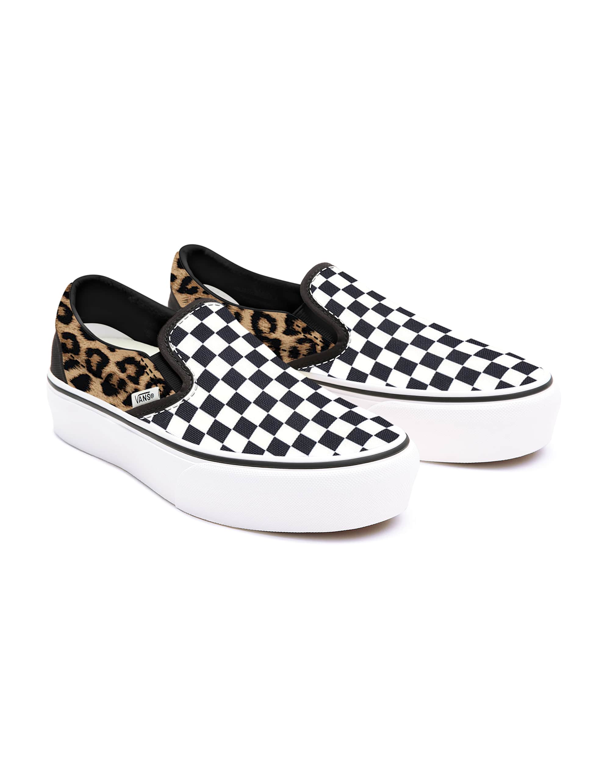 Personalisierbare Leopard Checkerboard SlipOn Platform VANS SchwarzWei HERO